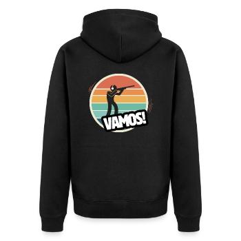 Vamos Titte Retro - Unisex Premium Bio Zip Hoodie - Schwarz - Hinten - Nico (187cm)