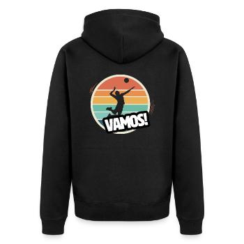 Vamos Retro Volleyball - Unisex Premium Bio Zip Hoodie - Schwarz - Hinten - Nico (187cm)