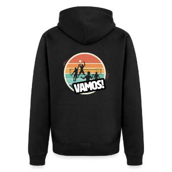 Vamos Beachvolleyball Retro - Unisex Premium Bio Zip Hoodie - Schwarz - Hinten - Nico (187cm)