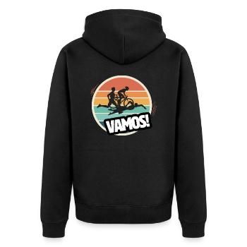 Vamos Retro Triathlon - Unisex Premium Bio Zip Hoodie - Schwarz - Hinten - Nico (187cm)