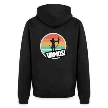 Vamos Archery Retro - Unisex Premium Organic Zip Hoodie - black - Back - Nico (187cm)