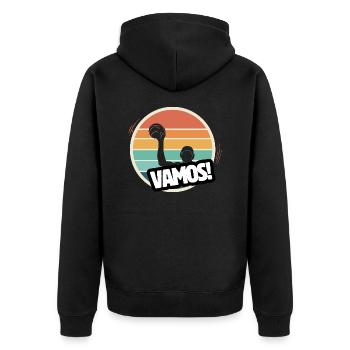 Vamos Retro-Wasserball - Unisex Premium Bio Zip Hoodie - Schwarz - Hinten - Nico (187cm)