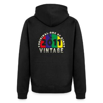 Jahrgang 2011 Retro - Bursdag - Unisex Premium Bio Zip Hoodie - Schwarz - Hinten - Nico (187cm)