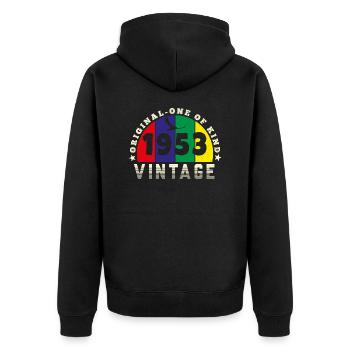 Jahrgang 1953 Retro - Bursdag - Unisex Premium Bio Zip Hoodie - Schwarz - Hinten - Nico (187cm)