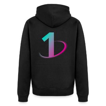 Nummer 1 mehrfarbig - Unisex Premium Bio Zip Hoodie - Schwarz - Hinten - Nico (187cm)