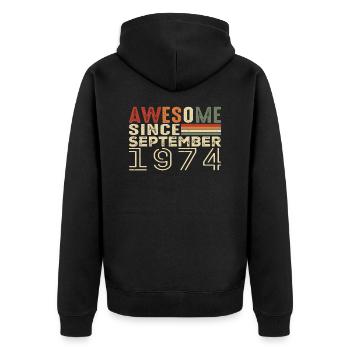 September 1974, birthday present September 1974 - Unisex Premium Organic Zip Hoodie - black - Back - Nico (187cm)