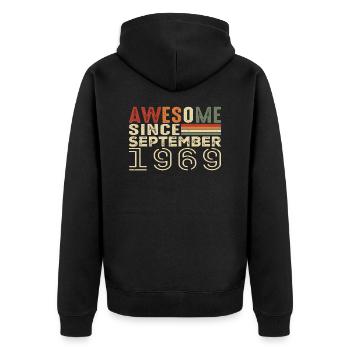 September 1969, birthday present September 1969 - Unisex Premium Organic Zip Hoodie - black - Back - Nico (187cm)