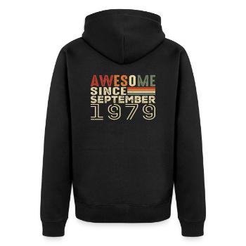September 1979, birthday present September 1979 - Unisex Premium Organic Zip Hoodie - black - Back - Nico (187cm)