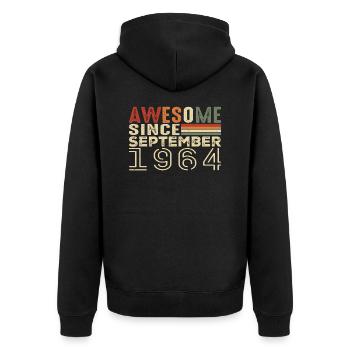 September 1964, birthday present September 1964 - Unisex Premium Organic Zip Hoodie - black - Back - Nico (187cm)