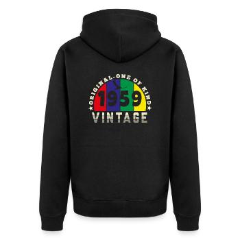 Jahrgang 1959 Retro - Bursdag - Unisex Premium Bio Zip Hoodie - Schwarz - Hinten - Nico (187cm)