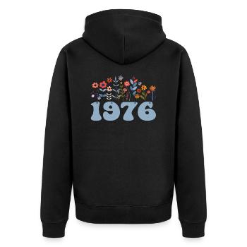 1976 Motif floral 1976 Thème floral 1976 - Veste à capuche bio Premium Unisexe - noir - Dos - Nico (187cm)
