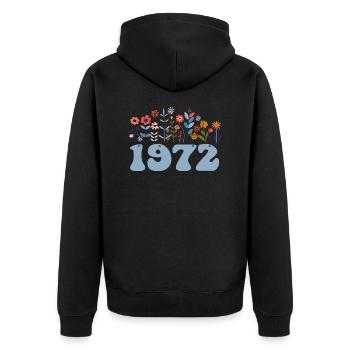 1972 Blumenmuster 1972 Blumen-thema Blumen 1972 - Unisex Premium Bio Zip Hoodie - Schwarz - Hinten - Nico (187cm)