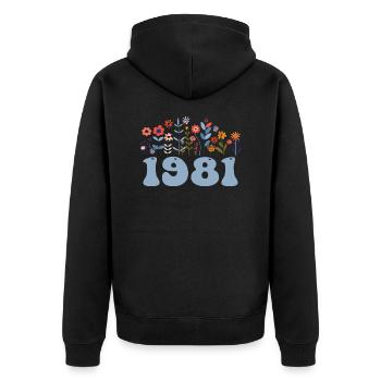 1981 Floral Pattern 1981 Floral Theme Flowers 1981 - Unisex Premium Organic Zip Hoodie - black - Back - Nico (187cm)
