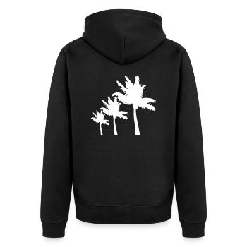 3 Palmen Insel Baum Strand Urlaub Kokosnuss Meer - Unisex Premium Bio Zip Hoodie - Schwarz - Hinten - Nico (187cm)