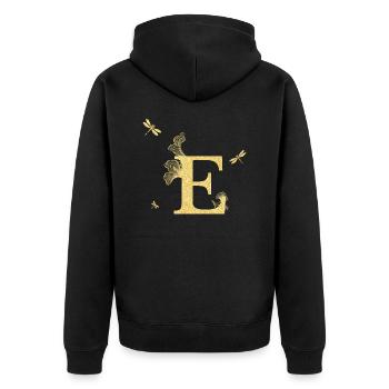 Buchstabe e goldene Glitzerlibelle - Geschenkidee - Unisex Premium Bio Zip Hoodie - Schwarz - Hinten - Nico (187cm)