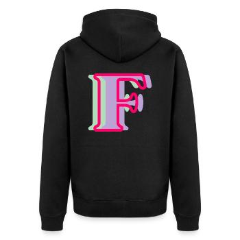 Mehrfarbiger Buchstabe f – originelle Geschenkidee - Unisex Premium Bio Zip Hoodie - Schwarz - Hinten - Nico (187cm)