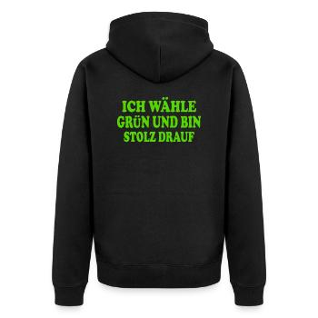 ich wähle grün und bin stolz darauf - Unisex Premium Bio Zip Hoodie - Schwarz - Hinten - Nico (187cm)