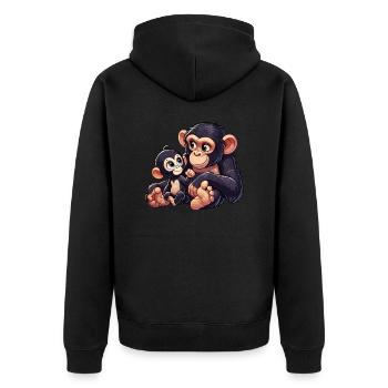 chimpanzee mother with child - Unisex Premium Organic Zip Hoodie - black - Back - Nico (187cm)