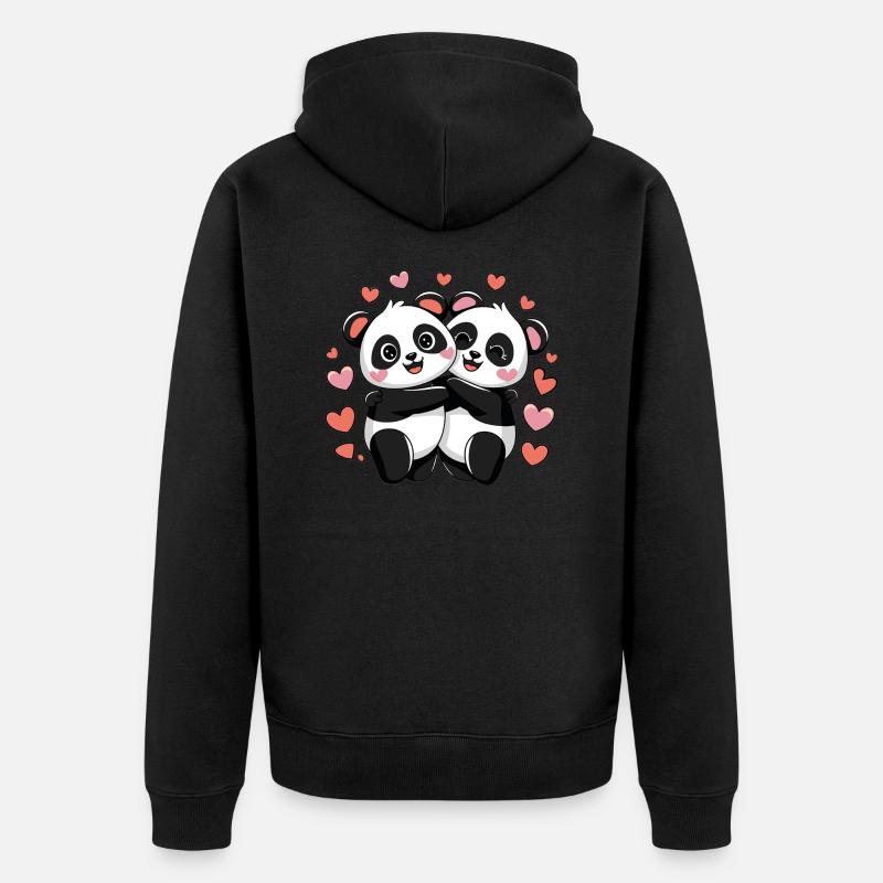 Panda Love - Unisex Premium Organic Zip Hoodie - black