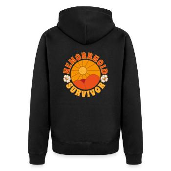 Hemorrhoid Survivor - Unisex Premium Bio Zip Hoodie - Schwarz - Hinten - Nico (187cm)