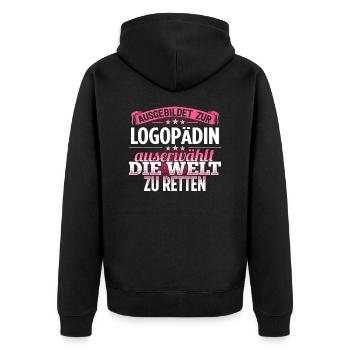 LOGOPÄDIN - Die Auserwählte - Unisex Premium Bio Zip Hoodie - Schwarz - Hinten - Nico (187cm)