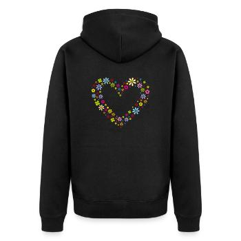 Blumen-Herz - Unisex Premium Bio Zip Hoodie - Schwarz - Hinten - Nico (187cm)
