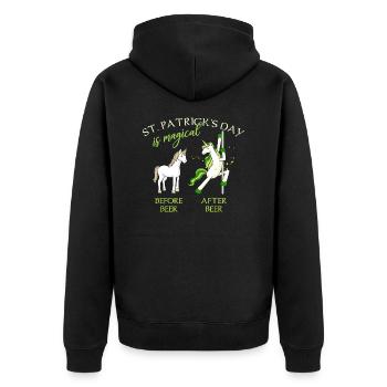 St. Patricks Day is magical Einhorn Bier Lustig - Unisex Premium Organic Zip Hoodie - black - Back - Nico (187cm)