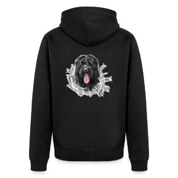 RussischerSchwarzerTerrier Glas - Unisex Premium Bio Zip Hoodie - Schwarz - Hinten - Nico (187cm)