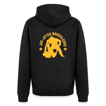 Brazilian Jiu-Jitsu Vintage - Unisex Premium Bio Zip Hoodie - Schwarz - Hinten - Nico (187cm)