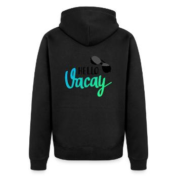 Hallo Urlaub! - Unisex Premium Bio Zip Hoodie - Schwarz - Hinten - Nico (187cm)