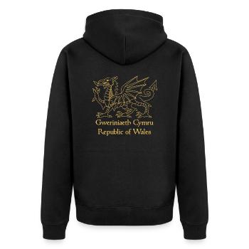 Gweriniaeth Cymru Republic of Wales - Unisex Premium Organic Zip Hoodie - black - Back - Nico (187cm)
