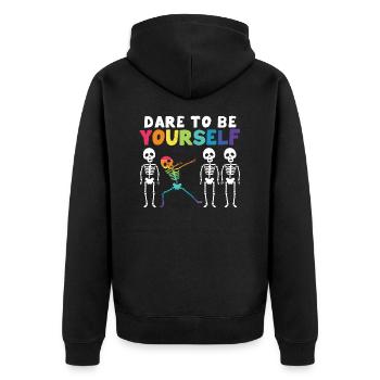 Funny Dabbing Skeleton Proud LGBT Pride Dare To Be - Unisex Premium Bio Zip Hoodie - Schwarz - Hinten - Nico (187cm)