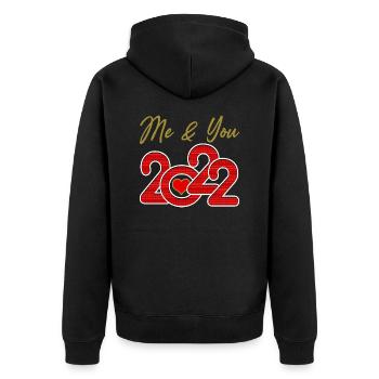 2022 ME and YOU and TWENTY TWENTY TWO (Ich und Du) - Unisex Premium Bio Zip Hoodie - Schwarz - Hinten - Nico (187cm)