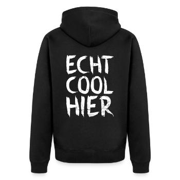 Echt cool hier - Unisex Premium Bio Zip Hoodie - Schwarz - Hinten - Nico (187cm)