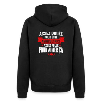 agricultrice / citation humour agricultrice - Veste à capuche bio Premium Unisexe - noir - Dos - Nico (187cm)