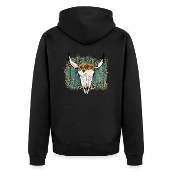 Western Rodeo Kuhkopf Blumen Cowboy Cow Girl USA - Unisex Premium Bio Zip Hoodie - Schwarz - Hinten - Nico (187cm)
