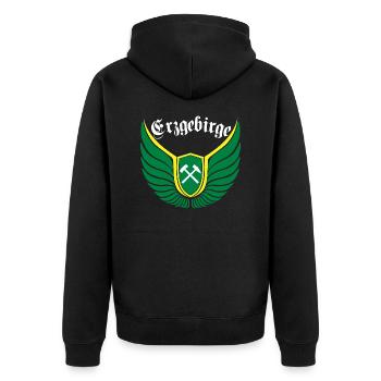 Erzgebirge meine Haamit - Unisex Premium Bio Zip Hoodie - Schwarz - Hinten - Nico (187cm)