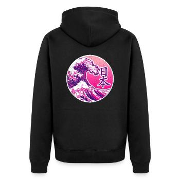 Japan in Kanji | Pink mit Welle - Unisex Premium Bio Zip Hoodie - Schwarz - Hinten - Nico (187cm)