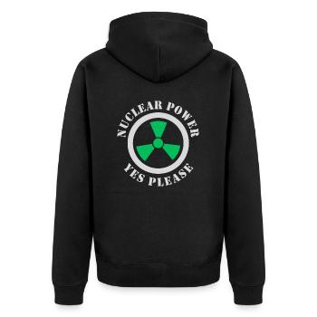 Atomkraft, Ja bitte, Kernenergie - Unisex Premium Bio Zip Hoodie - Schwarz - Hinten - Nico (187cm)