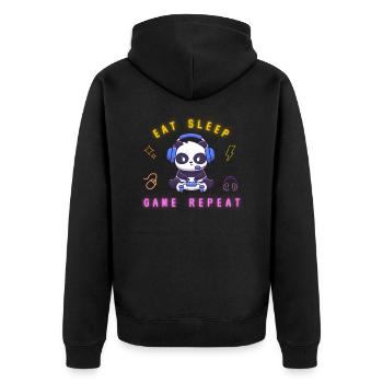 Eat, sleep, game repeat - Unisex Premium Bio Zip Hoodie - Schwarz - Hinten - Nico (187cm)