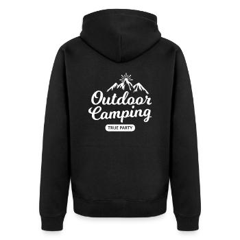 Adventure Travel Hiking Mountain - Unisex Premium Bio Zip Hoodie - Schwarz - Hinten - Nico (187cm)