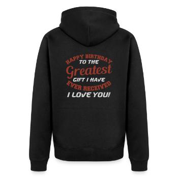 ALLES GUTE ZUM GEBURTSTAG AN DIE GRÖSSTEN, DIE JE ERHALTEN HABEN - Unisex Premium Bio Zip Hoodie - Schwarz - Hinten - Nico (187cm)