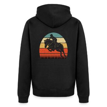 RETRO PFERDEDESIGN I REITEN - Unisex Premium Bio Zip Hoodie - Schwarz - Hinten - Nico (187cm)