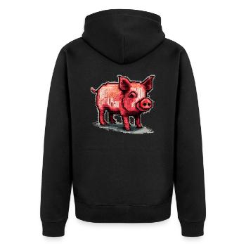 Kleines Ferkel als Hausschwein in retro Grafik - Unisex Premium Bio Zip Hoodie - Schwarz - Hinten - Nico (187cm)
