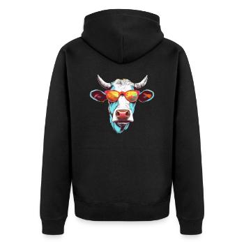 Mima, die bebrillte Kuh - Unisex Premium Bio Zip Hoodie - Schwarz - Hinten - Nico (187cm)