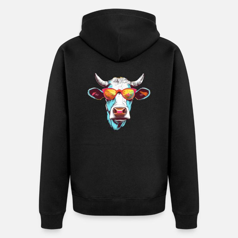 Mima, die bebrillte Kuh - Unisex Premium Bio Zip Hoodie - Schwarz