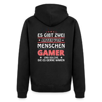 Es gibt zwei Arten von Menschen - Gamer - Unisex Premium Bio Zip Hoodie - Schwarz - Hinten - Nico (187cm)