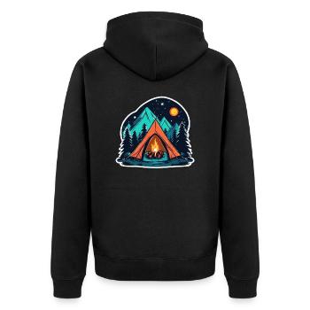 Camping, Zelt und Lagerfeuer - Unisex Premium Bio Zip Hoodie - Schwarz - Hinten - Nico (187cm)