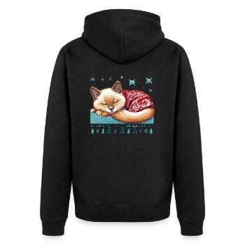 Ugly Christmas Sleeping Cat - Unisex Premium Organic Zip Hoodie - black - Back - Nico (187cm)