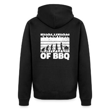 Evolution des BBQ - Grill Delight Geschenk - Unisex Premium Bio Zip Hoodie - Schwarz - Hinten - Nico (187cm)